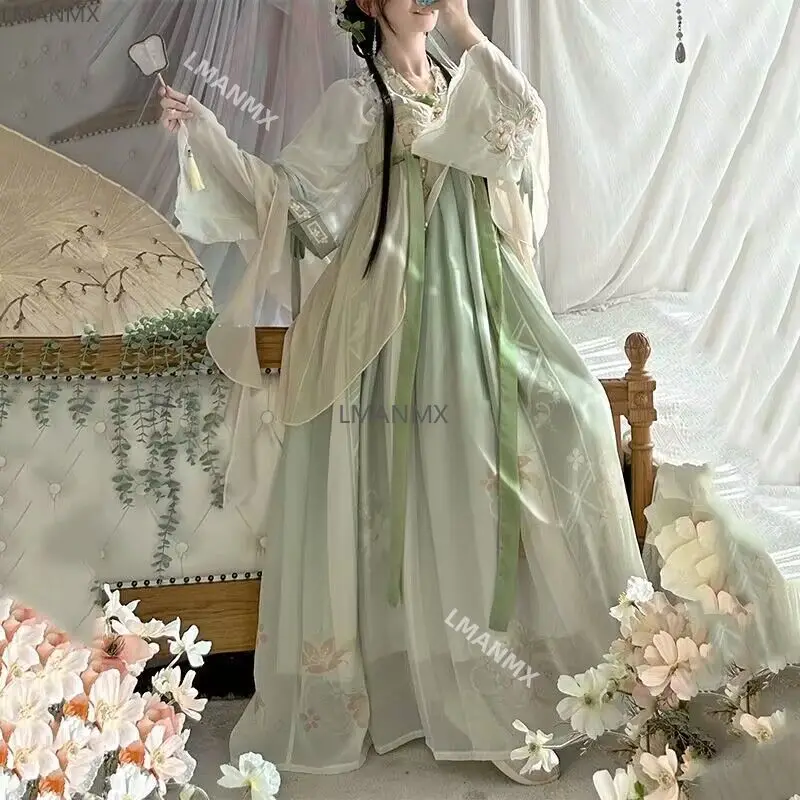 Hanfu gaun Cosplay peri tradisional Cina, kostum Hanfu kuno, baju siswa, Hanfu Hijau & biru, ukuran Plus XL