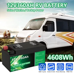 12V 360Ah 280AH LiFePO4 Battery Pack 12.8V 4608Wh Rechargeable RV Car Battery 4000+ Deep Cycles Built-in 4S Smart BMS EU NO TAX