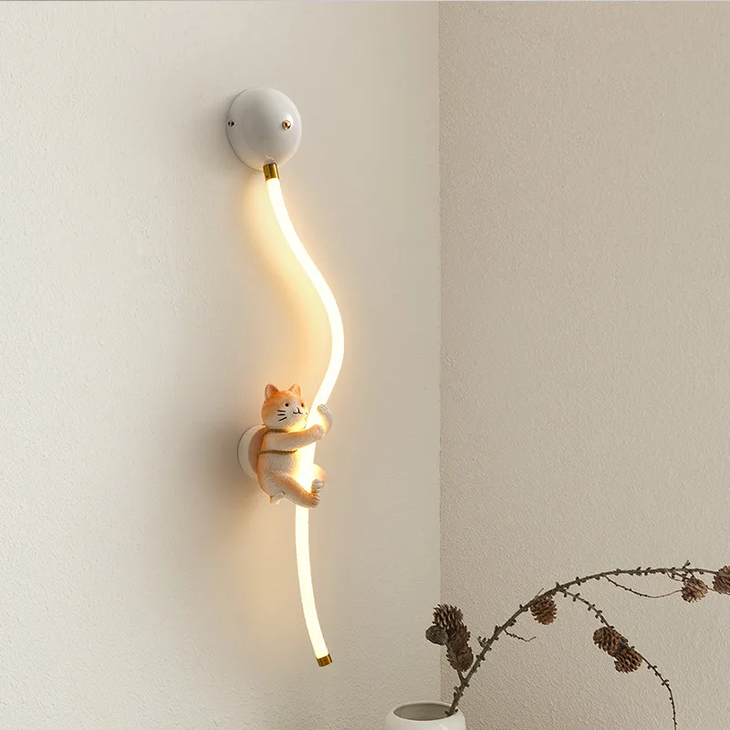 

Creative Resin Cat Wall Lamps Braided Wire Silicone Lampshade 100cm Long Wall Light Children's Room Bedroom Bedside Wall Lights