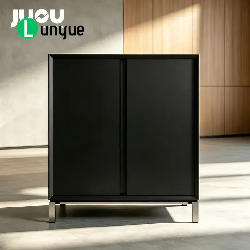 E0 Grade High Density Particle Board Side Cabinet with Black Metal Legs Modern Office Bookcase Wooden File Storage Furniture