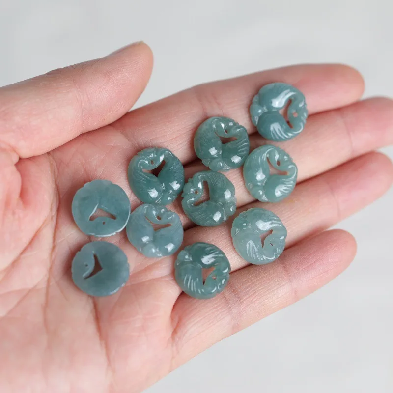 3pc Natural Jade Blue Water Flower Mandarin Duck Bead DIY Earring Pendant Charm Fashion Jewellery Accessories Amulet Gifts Women