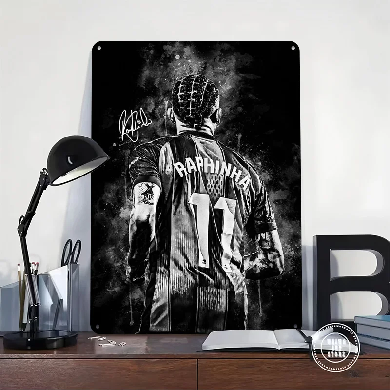 Raphinha Football Player Printing Poster Customized Retro Wall Art Vintage Metal Signs for Fans Gaming Room Decoration Garage