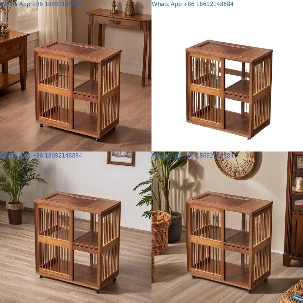 

Rolling Bamboo Storage Cabinet Multi Tier Floor Standing Shelving Unit for Home Use
