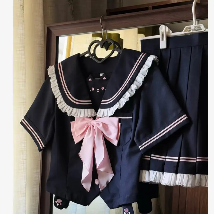 Original Design JK Uniform Sailor Suit Cute Waist-Cinching Slimming Women's Clothing Japanese Style Straight Leg Pants Short ...
