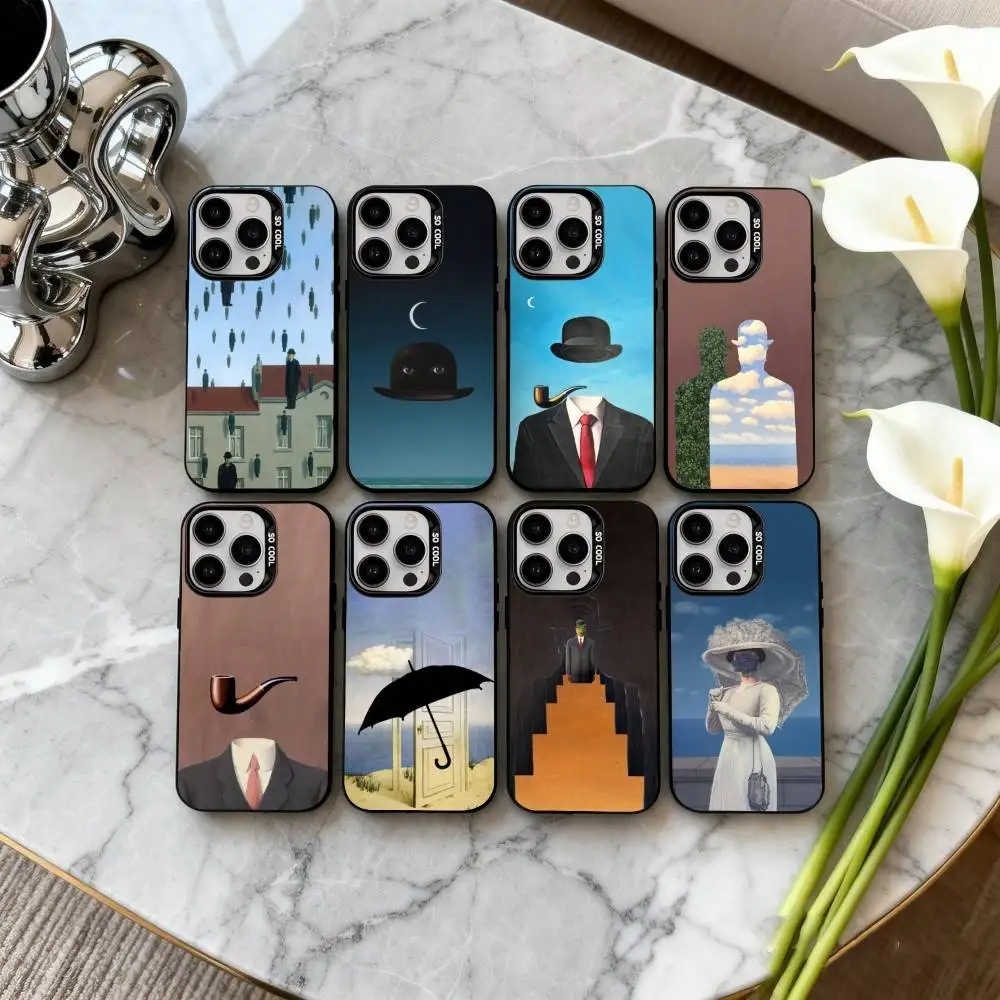 

H-Rene M-Magritte-S A-Art Phone Case For iPhone17,16,15,14,13,12,11 Plus,Pro Max Black Candy Silver Plated Cover