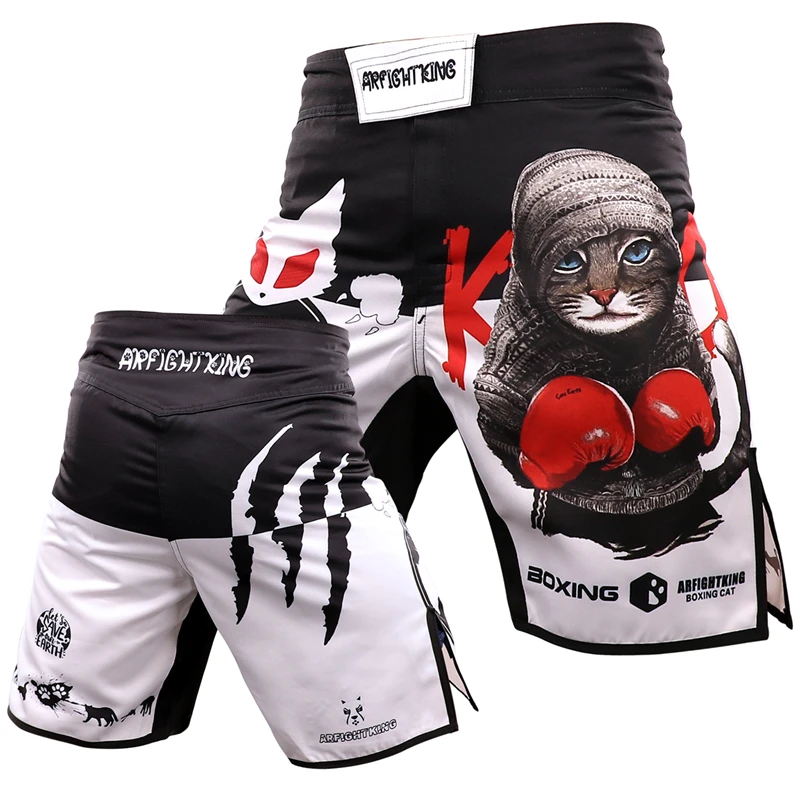 ARFIGHTKING  Men Cat Thai Shorts Boxing Shirts Fitness Training BJJ Kickboxing Shorts Kids MMA Muay Thai Grappling Trunks