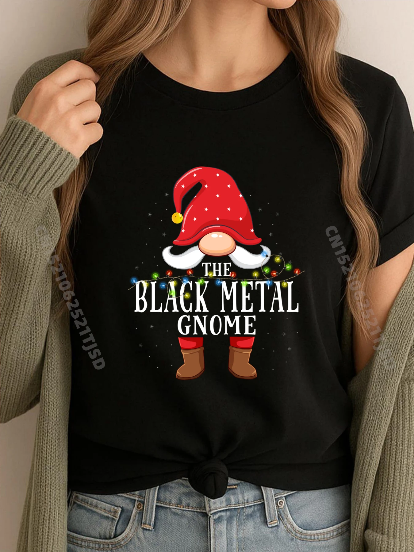 

Black Metal Gnome Matching Christmas Family Pajama White Graphic Tee Man Clothes Street