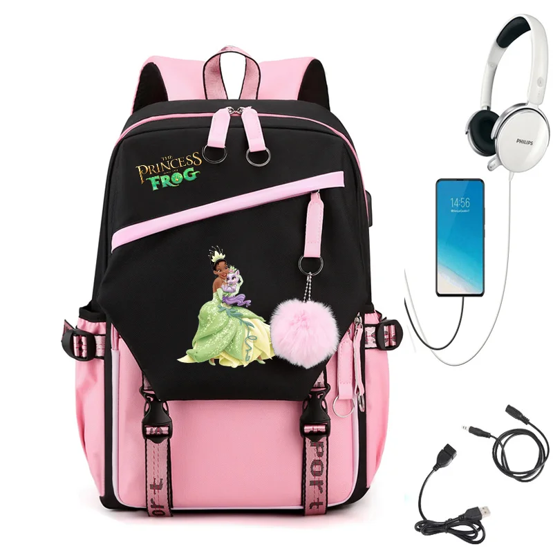 

The Princess and the Frog USB Charging Schoolbag Male and Female Student Laptop Backpack Large Capacity School Bag Mochila