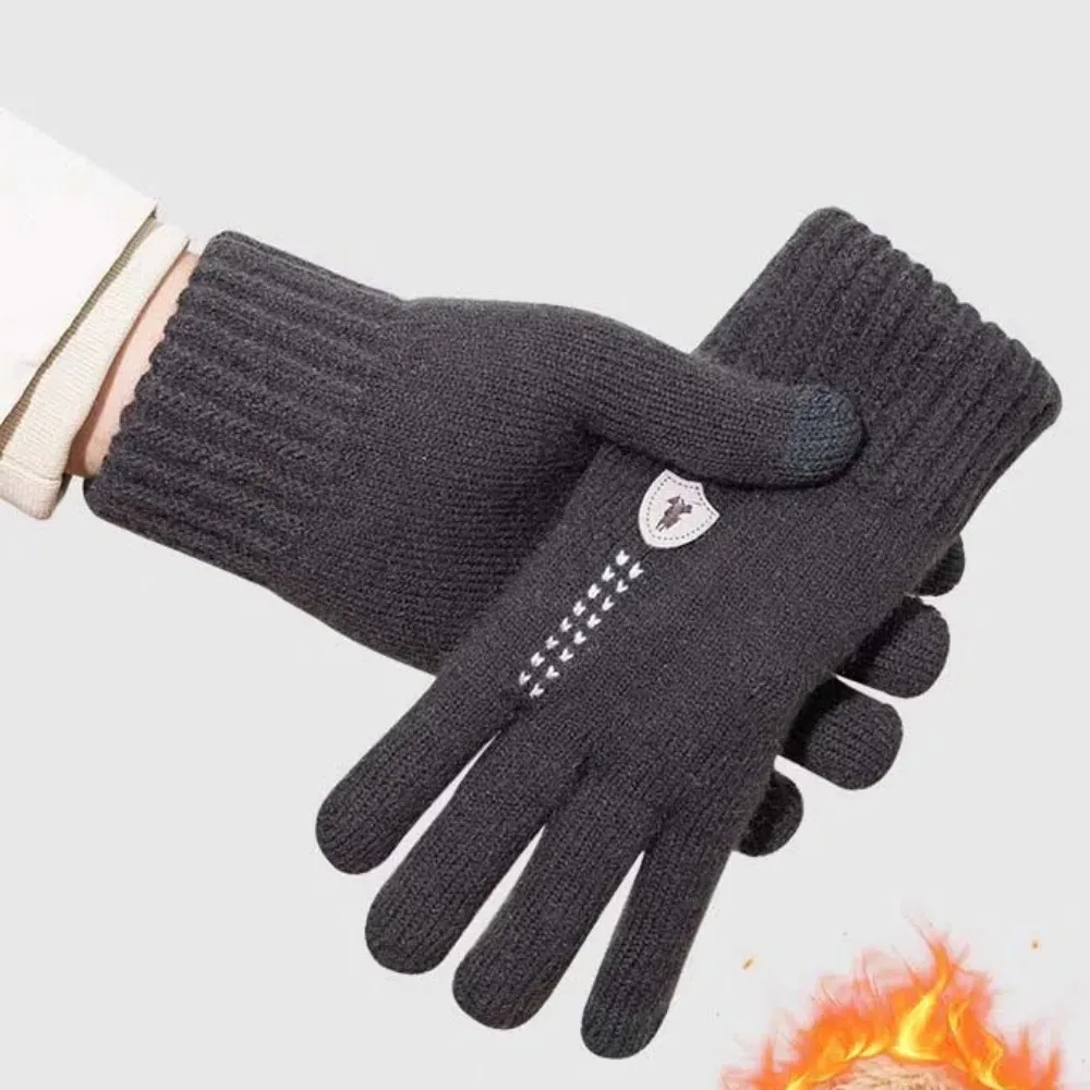 Acrylic Fibres Unisex Anti-cold Mittens Soft Thickened Half Finger Gloves Solid Color Touch Screen Dual-use Gloves Students