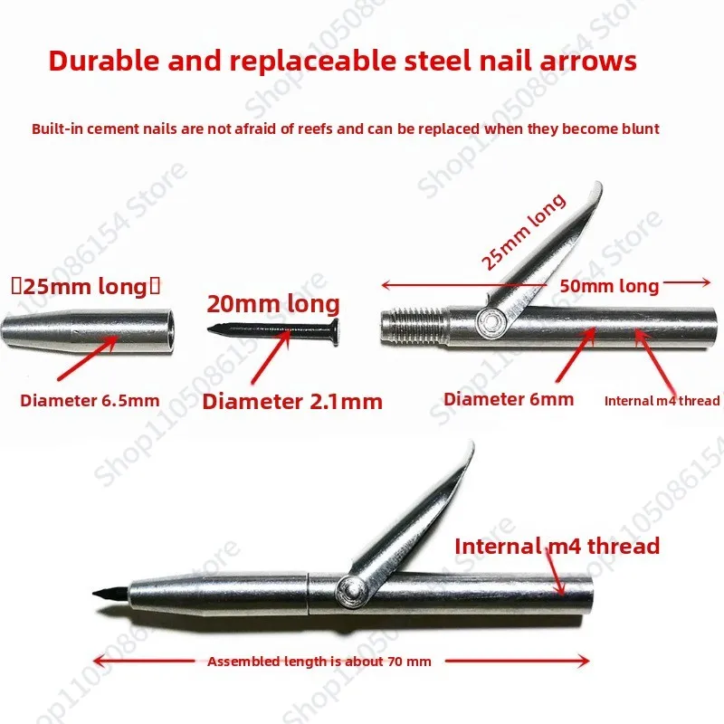 New diving fish gun arrow with barbed sheet replaceable steel nail harpoon head barbed head steel nail arrow M4