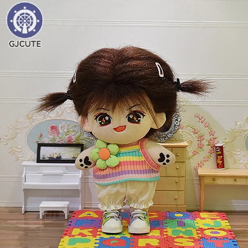 Doll Clothing 20CM Summer Outing Cartoon Plush Doll Replacement Outfit Mini Clothes Flower For Labubu For Upset Duck Cloth