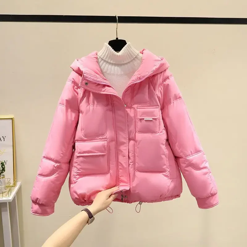 

2025 NEW Women's Winter Hooded Down Cotton Coat Versatile Loose-fit Cropped Padded Jacket Petite Size Cotton Coat Outerwear