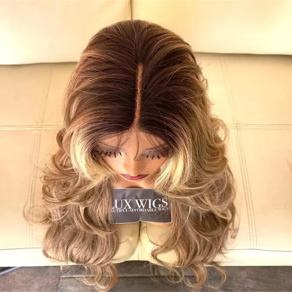 

28-дюймовый длинный балаяж, волнистый блондин, парик из натуральных волос коричневого цвета для женщин, готовый к ношению, термостойкий синтетический парик спереди