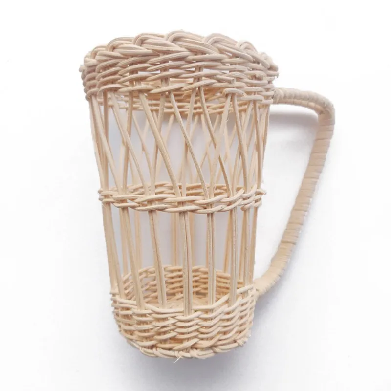 Rattan Woven Water Cup Cover, Anti-scald Cups Holder with Handle, 1Pc Set