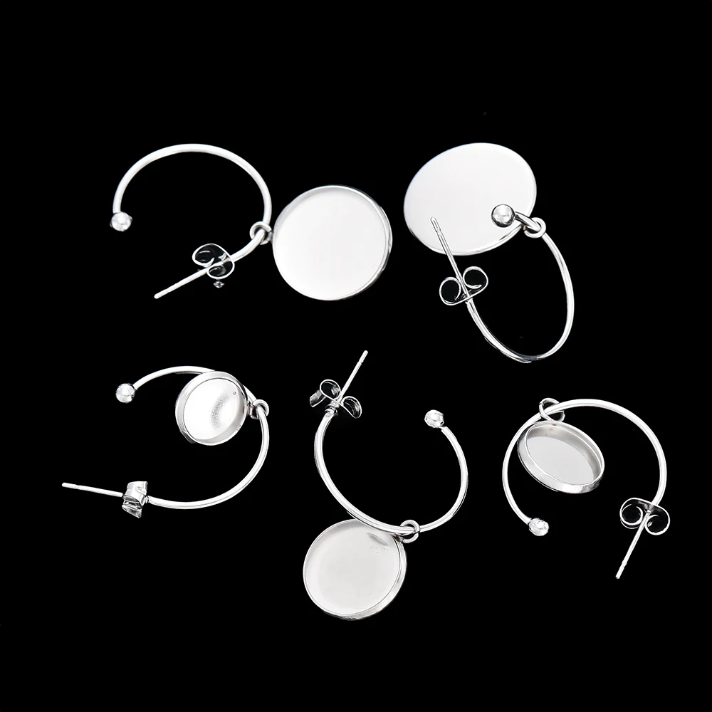 

10pcs Stainless steel C-shaped Ear Hook Earrings Blank Cabochon Base,Fit 8-16mm Glass Cabochons