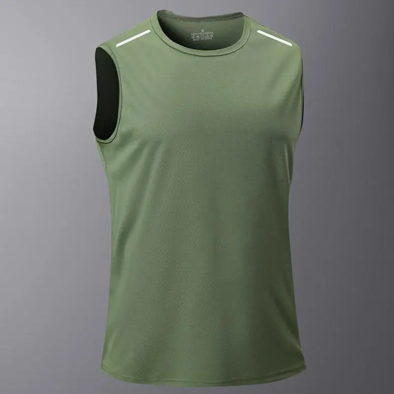 Men's Breathable Stretchy Vest Dry Summer Shirt Standard Fit Printed Youth Sport Inner Wear Warmth Casual Straight Hem