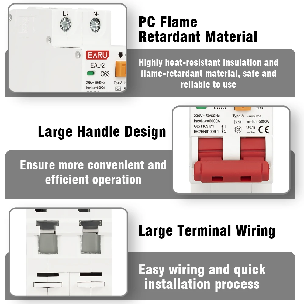 2P 4P AC 230V 400V Type A RCBO RCCB MCB Electronic Residual Current Circuit Breaker Over Short Current 30mA Leakage Protection