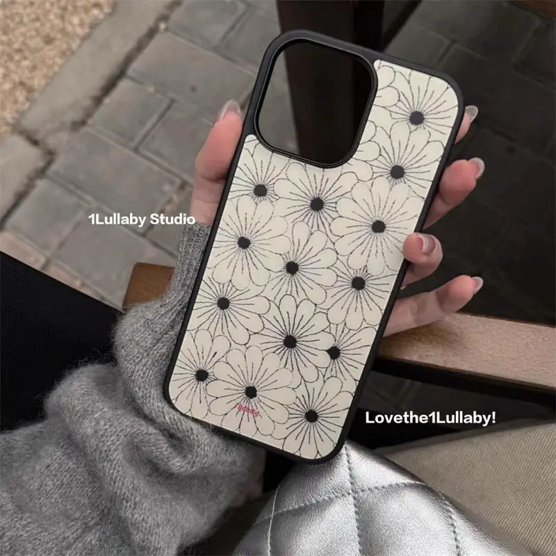 Korean Minimalist Daisy Floral Phone Case for iPhone Air 17 16 15 14 13 12 11 Pro Max VintageShockproof Protective Cover