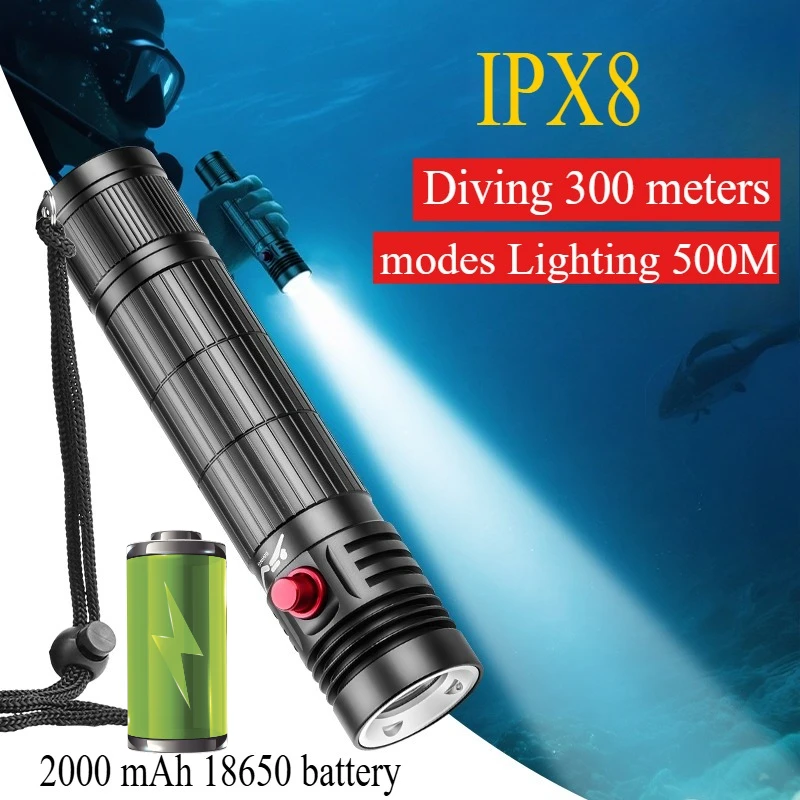 

Hot Sel Professional Diving Flashlight High Powerful Underwater Flashlights IPX8 Waterproof Underwater Lantern Fishing DiveTorch