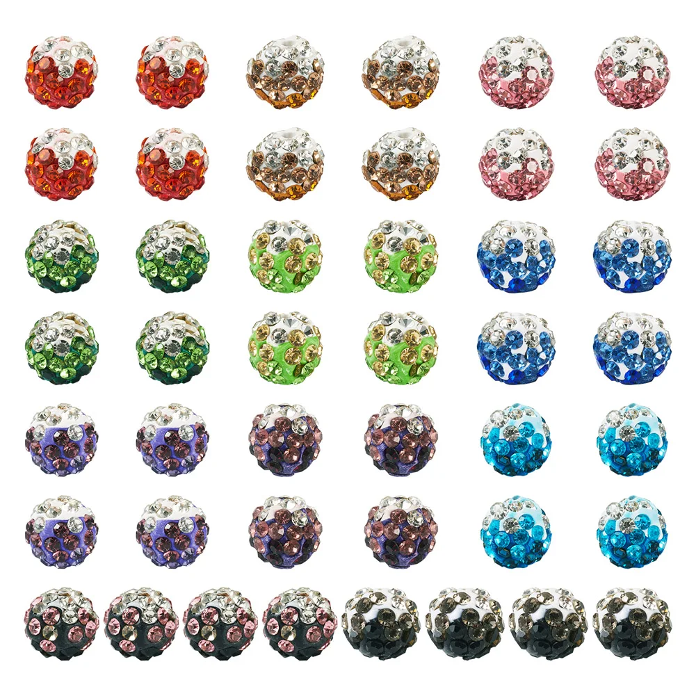 44Pcs 9~10mm Handmade Pave Disco Ball Beads Polymer Clay Rhinestone Spacer Beads For Jewelry Making Diy Bracelets Necklaces