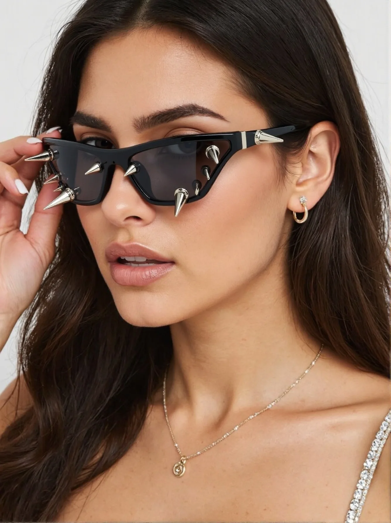 Cyberpunk DIY Unisex Übertriebene Sonnenbrille Niete Motorrad Stil Hip Hop Streetwear Brille Handgemachte Optische Brillen – Detail 1