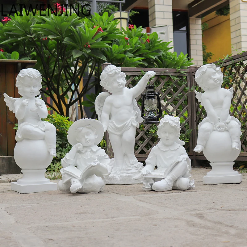 

HLZ Angel Sculpture Ornament Vintage Court Garden Courtyard Villa Park Decoration Gift Landscaping