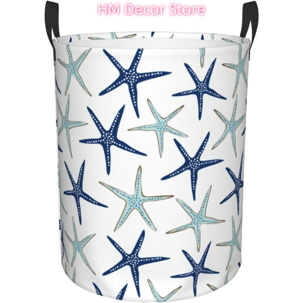 Laundry Basket Nautical Starfish Laundry Hamper Waterproof Idea Hampers for Laundry,Large Collapsible Laundry Baskets with Handl