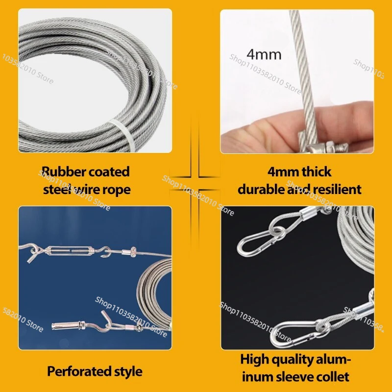 250lbs Load-Bearing Stainless Steel Wire Rope Clothesline, Windproof Non-Slip Portable Laundry Rope Indoor & Outdoor
