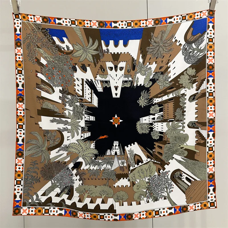 

Silk Scarf 90cm Luxury Square Bandanas Rolled Edges Shawls Bag Accessories Head Hair Bag Belt Decoration Lover Gift