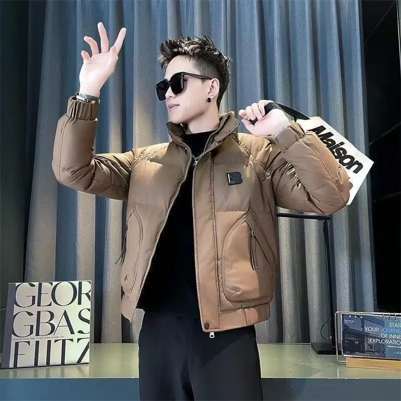 

Модная осенне-зимняя хлопковая куртка для мужчин с воротником-стойкой, утепленная, укороченная, приталенная, в стиле бейсбольной формы, трендовая рабочая одежда