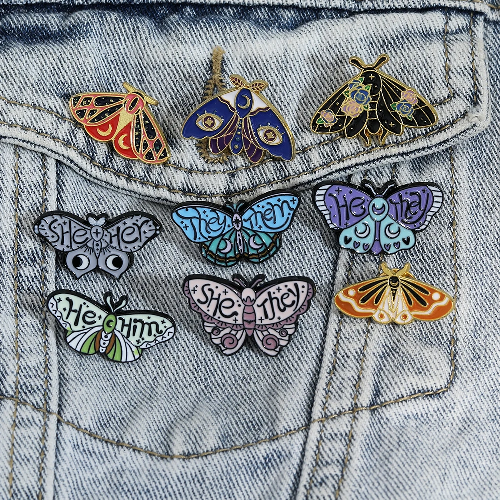 9Styles Beautiful Butterfly Pronouns Collection Brooches Colorful She/Her He/Him They/Them Enamel Pin For Backpack Cloth Jewelry