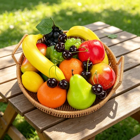 17pcs Artificial Fruits, Home and Party Decorations, Apple, Pomegranate, Mango, Lemons, Oranges, Bananas, Grapes, Cherries