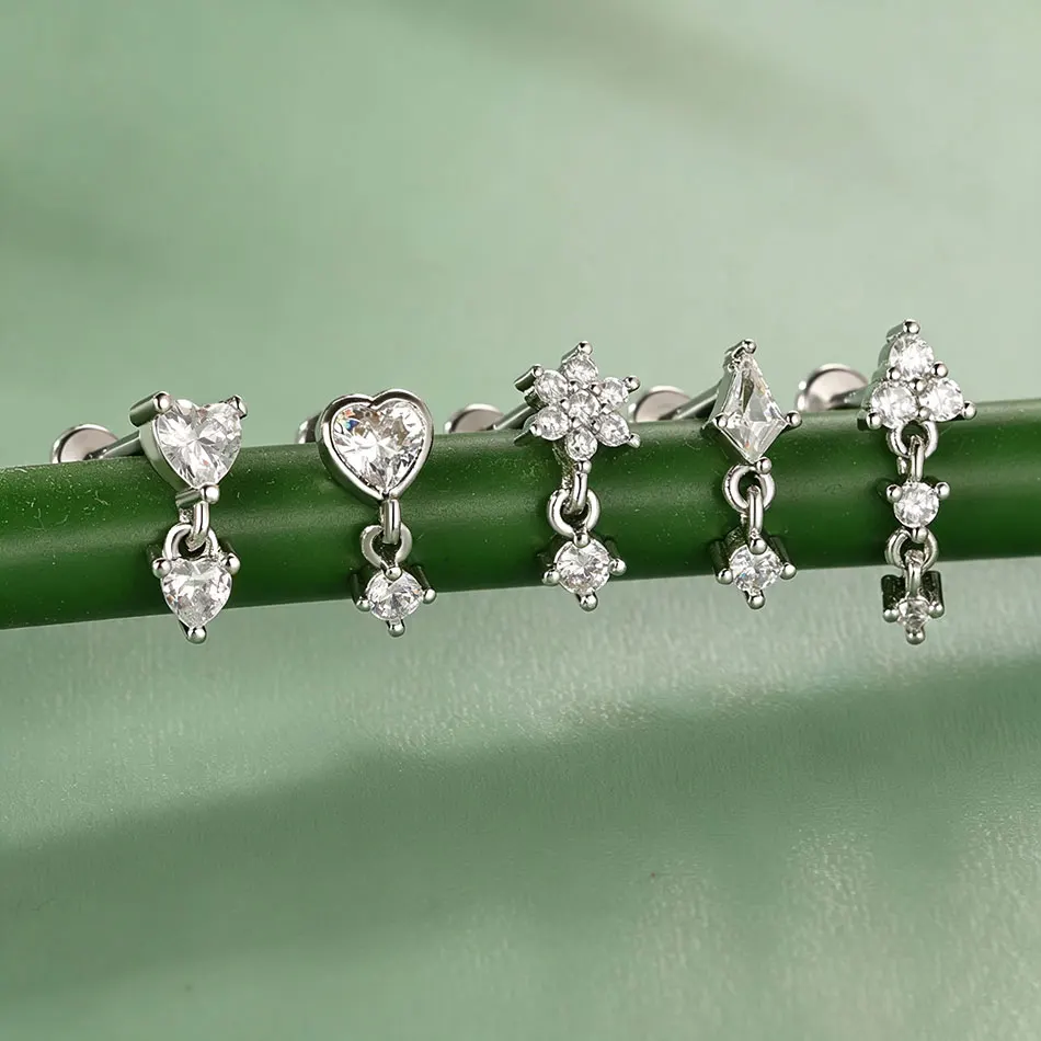 1 Stück Herz-Zirkon-Tragus-Ohrstecker für Frauen, innen geschraubter, gebogener CZ-Labret-Helix-Piercing-Körperschmuck – Detail 6