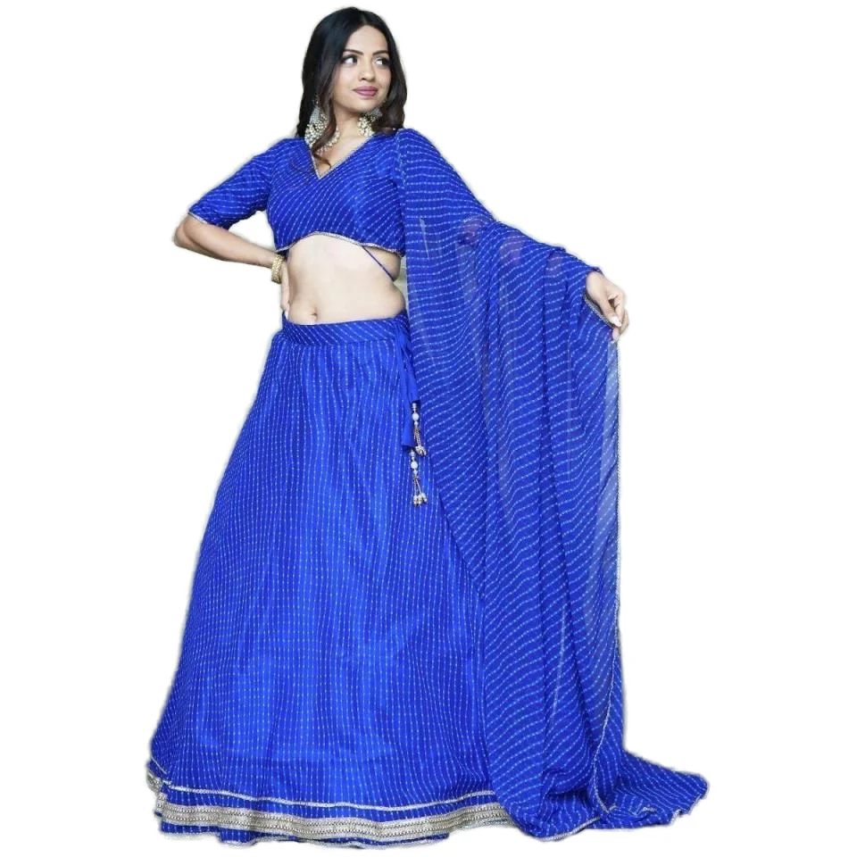 Blue Laheriyaa Print Georgette Lehenga Choli Attractive Traditional Chinese Clothing