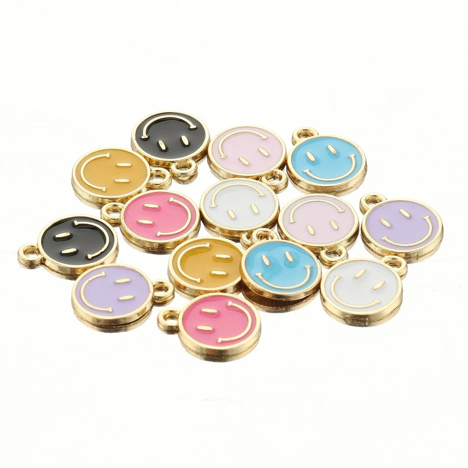 14pcs Drop Oil Alloy Small Pendant Asymmetric Fun Smile Pendant Earrings Necklace Personalized Pendant DIY Accessories view 3