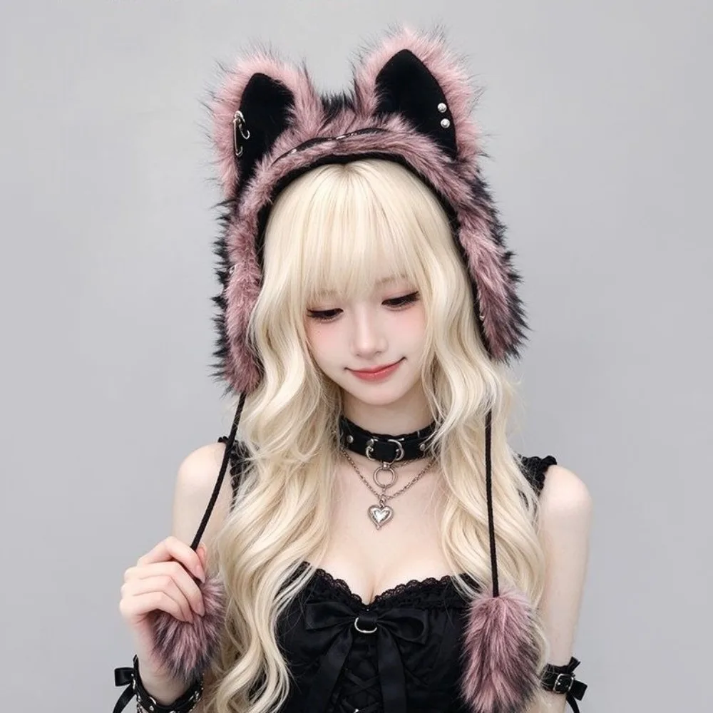 Dark Style Y2K Gothic Cat Ear Earmuffs Thick Warm Cosplay Winter Plush Earmuffs Headwear Wind-proof Ear Covers Autumn