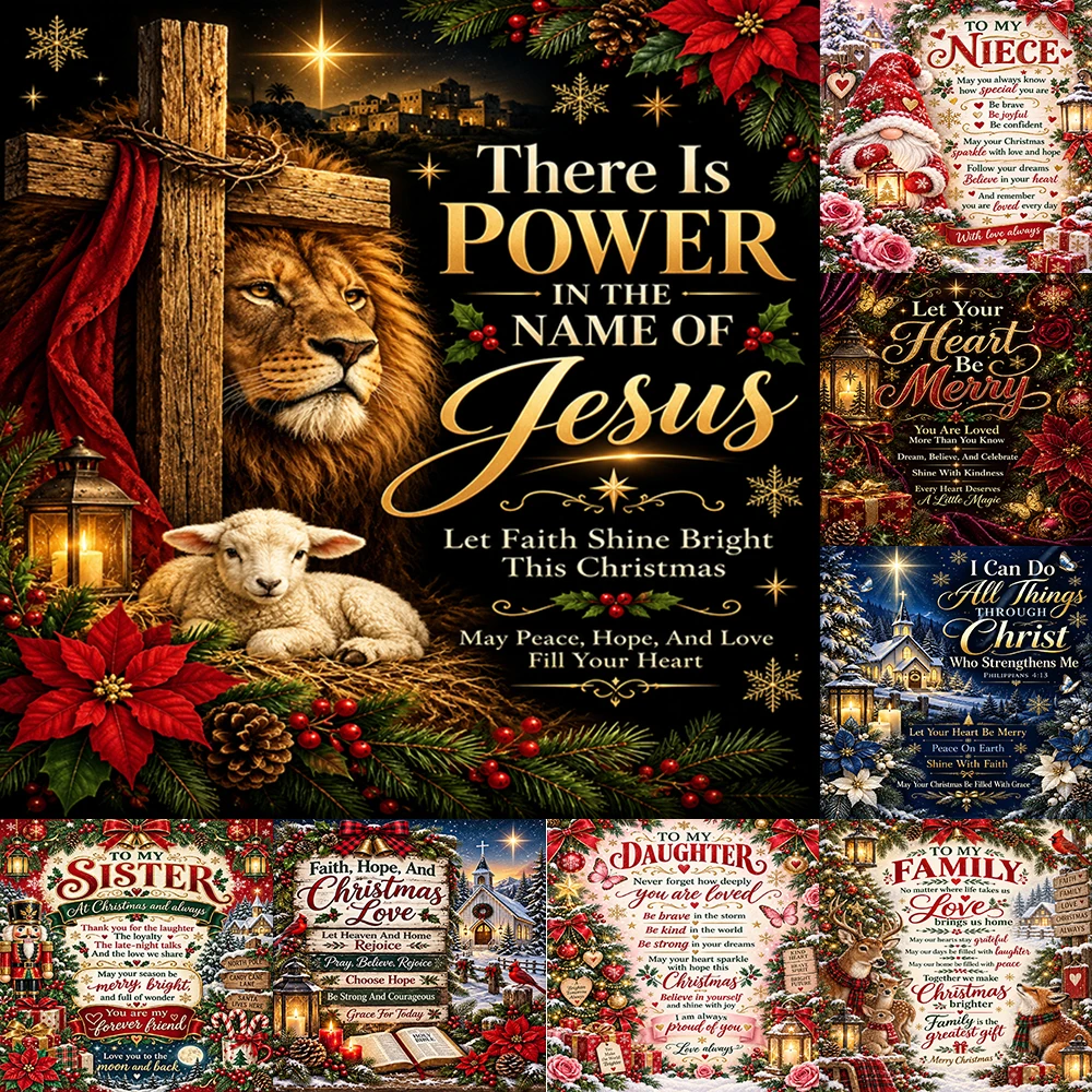 1pcs Christmas Jesus Lion & Lamb Throw Blanket Faith Hope Love Christian Winter Holiday Decor for Home Couch Bed