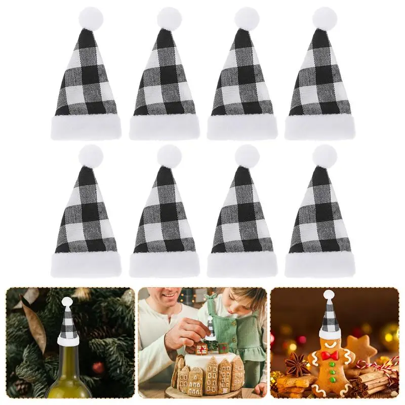 

8pcs Mini Santa Hat Wine Bottle Cover Christmas Tableware Holder Lollipop Cap Bottle Bag Snowman Hat Xmas Home Party Decor