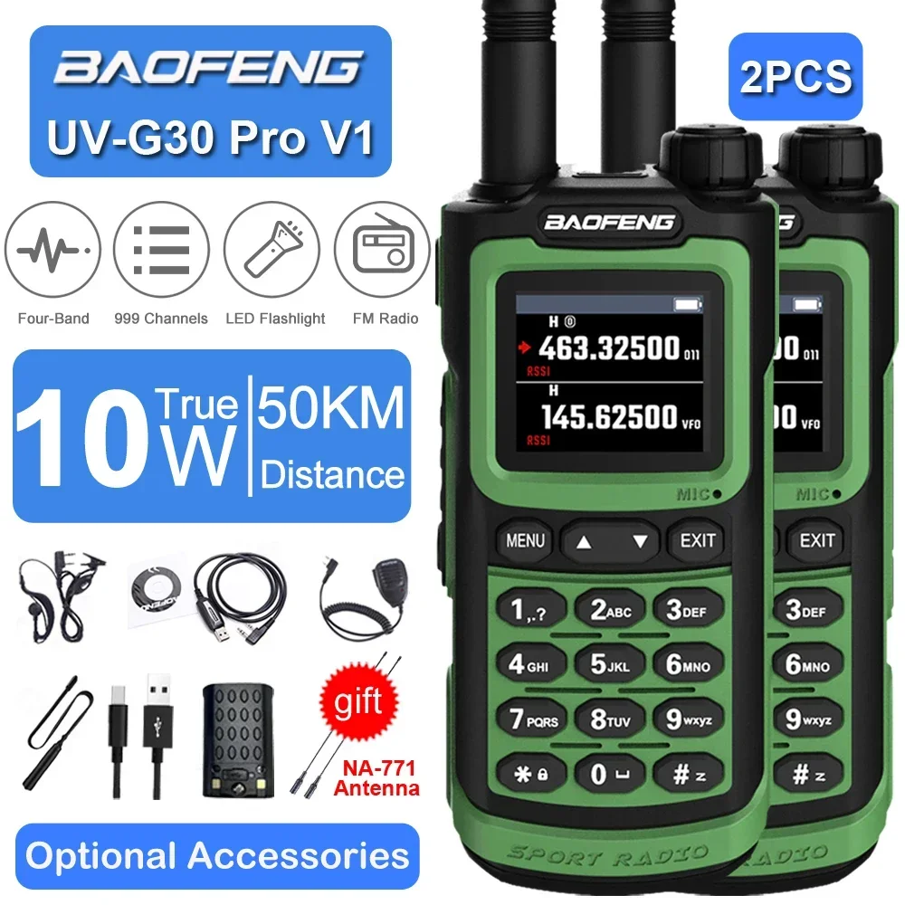 

2PCS Baofeng UV-G30 Pro High Power Dual Band Walkie Talkie Type C Charger 50KM Long Range UVG30 Transceiver Ham Two Way Radio