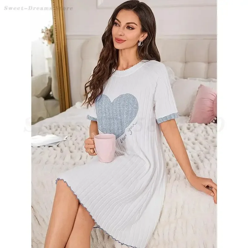 ثوب نوم نسائي ملابس نوم أنيقة برقبة دائرية وأكمام قصيرة فستان نوم ملابس منزلية صيفية جديدة ملابس نوم ملابس داخلية للاستلقاء