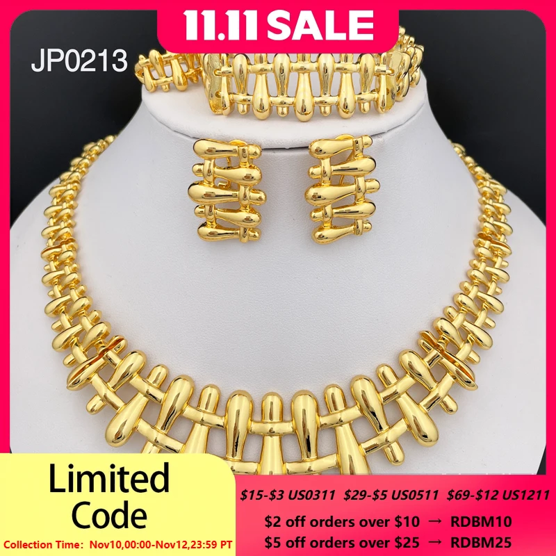 

GZJPEI Women Necklace Earrings Bracelet Ring Jewelry Set Luxury Design Dubai 18K Gold Plated Wedding Party Jewellwey Gift