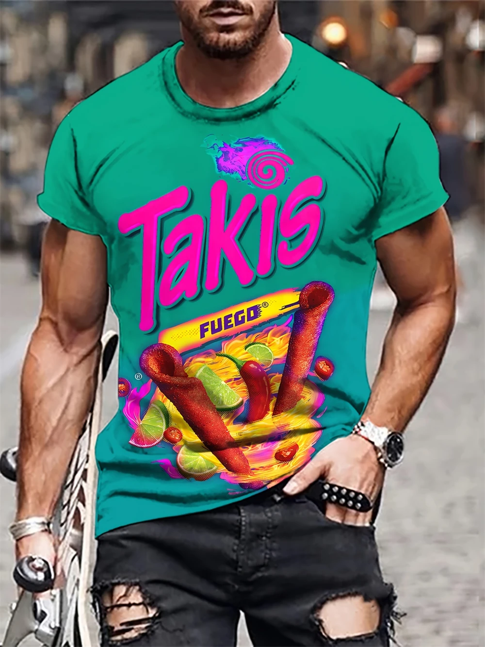 Fashion Men\'s Takis 3D Print T-Shirts Casual Short Sleeve Crew Round-Neck Tee Men\'s Clothing for Outdoor T Shirt Tops for Summer