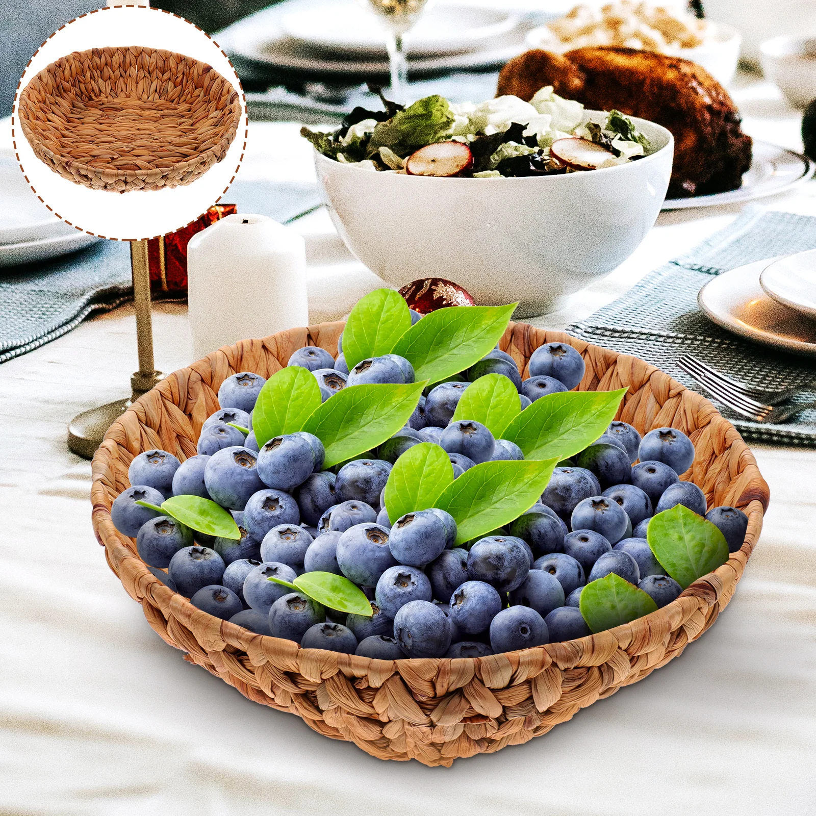 

Straw Storage Baskets Round Woven Fruit Tray Hyacinth Baskets Snack Strawberry Jewelry Container Home Office School