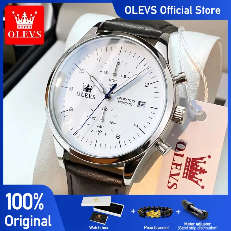 OLEVS الأصلي ساعات رجالية أفضل ماركة ساعة كوارتز بكرونوجراف للرجال مقاوم للماء مضيئة تاريخ الذكور ساعة اليد عادية فاخرة #1