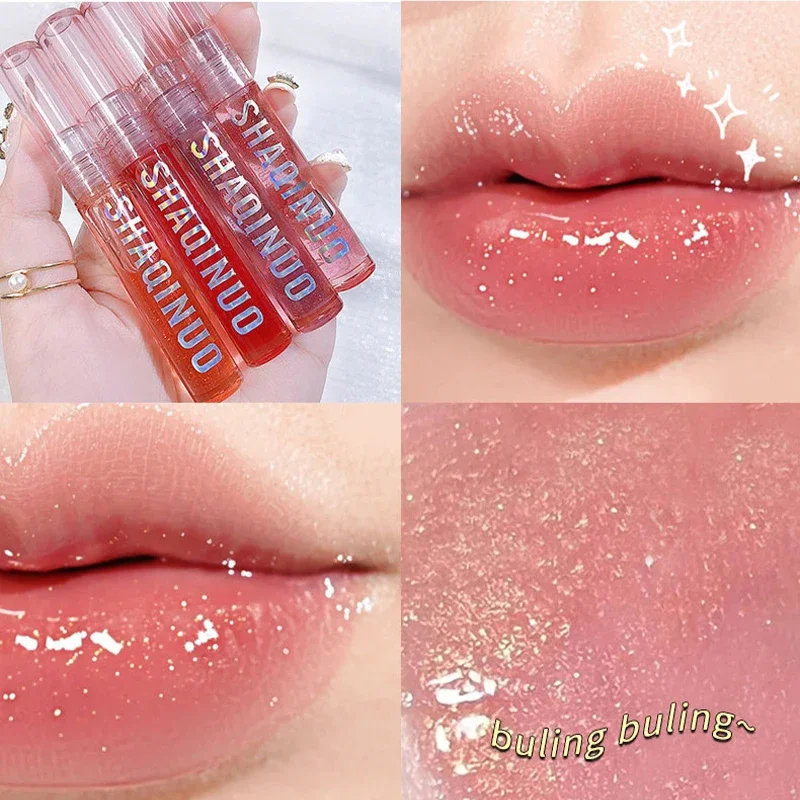 Heallor 4 pack of sparkling lip balm lip care oil, transparent glass lip moisturizing and moisturizing