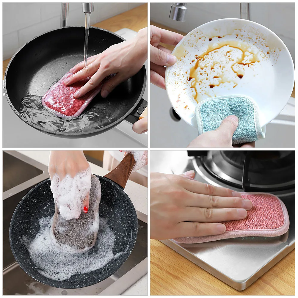 

6pcs Dish Sponges Kitchen Cleaning Reusable Scrub Sponge For Pots Plates Daily Use Multi-Function Wok Sponge Cleaning Supplies