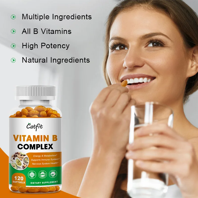 Catfit Compound Vitamin B Capsules VB B1 B2 B3 B5 B6 B7 B9 B12 Resveratrol Relieve Stress&Immune System Support Beauty Health