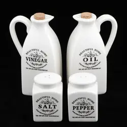 4Pcs White Ceramic Cruet Set for Oil Vinegar Salt Pepper Kitchen Tool Gadget