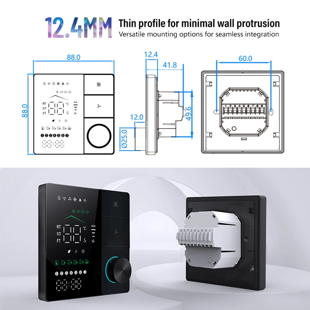 Tuya ZigBee Smart Temperature Control Digital Thermostat 3 Speed Fan Coil Unit  for Air Conditioning Heating Cooling Controller