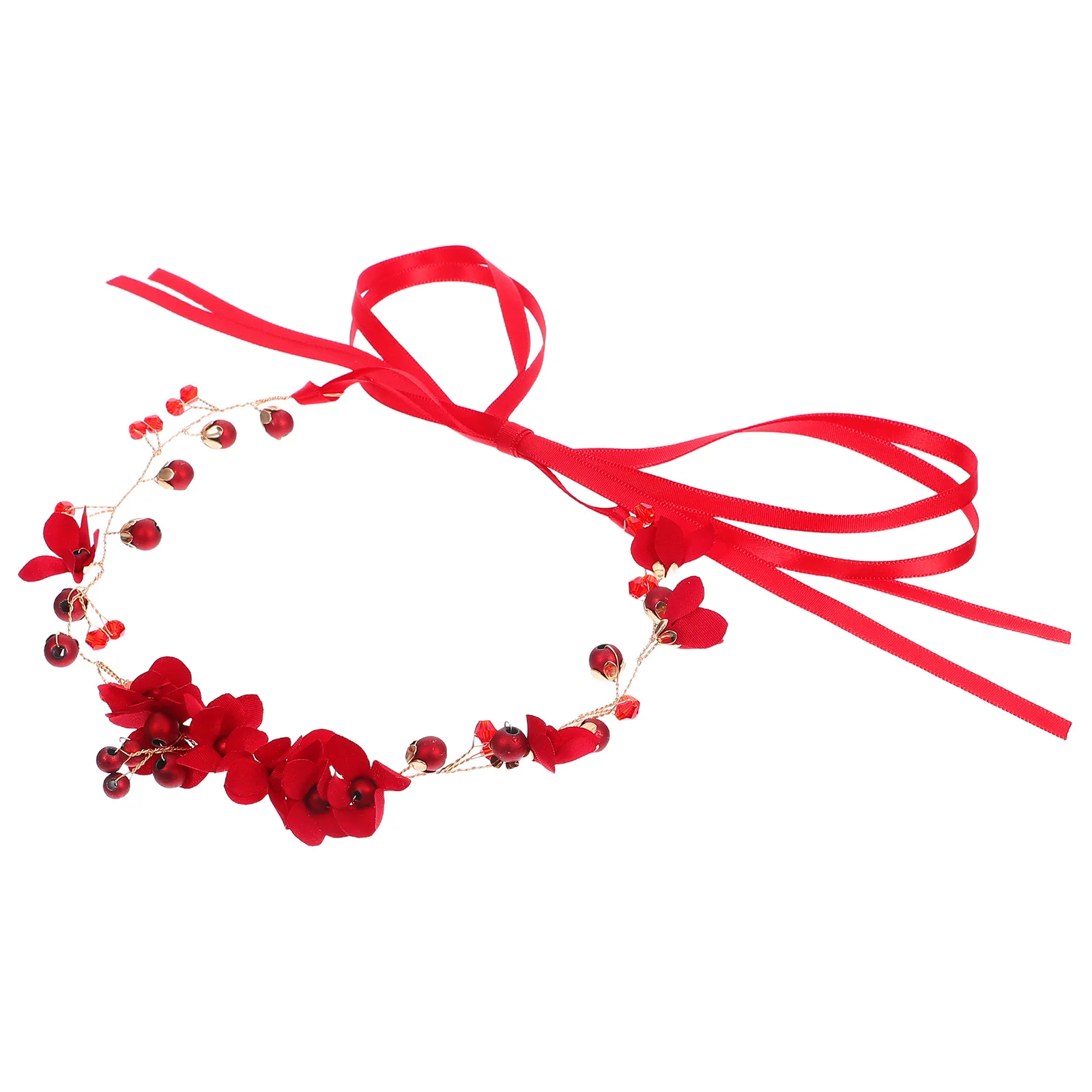 

Flower Headband Red Bride Headpiece for Wedding Graduation Masquerade Dating New Year Celebration Hair Accessories Girls Women